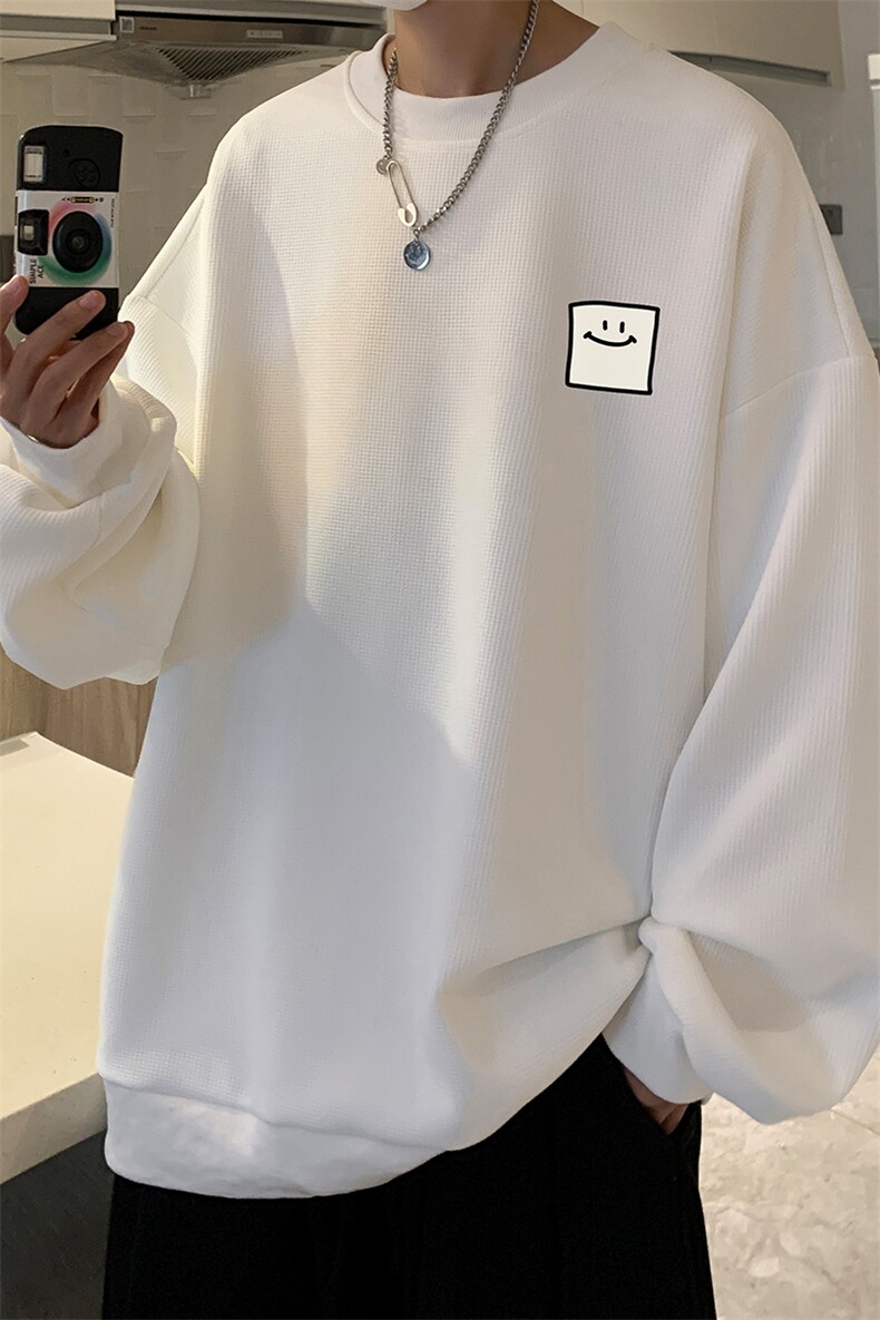 华夫格卫衣圆领卫衣男大码长袖t恤男外套HW76316-P30加绒款-P40,男装卫衣,电商A040