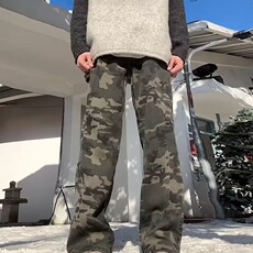美式迷彩加绒男春秋季高街cleanfit伐木工装直筒裤K6814-P53，男装工装外套，星座412-3