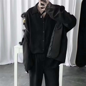 362-P27 韩版肌理感长袖衬衫男春秋季小众设计感轻熟百搭宽松图片