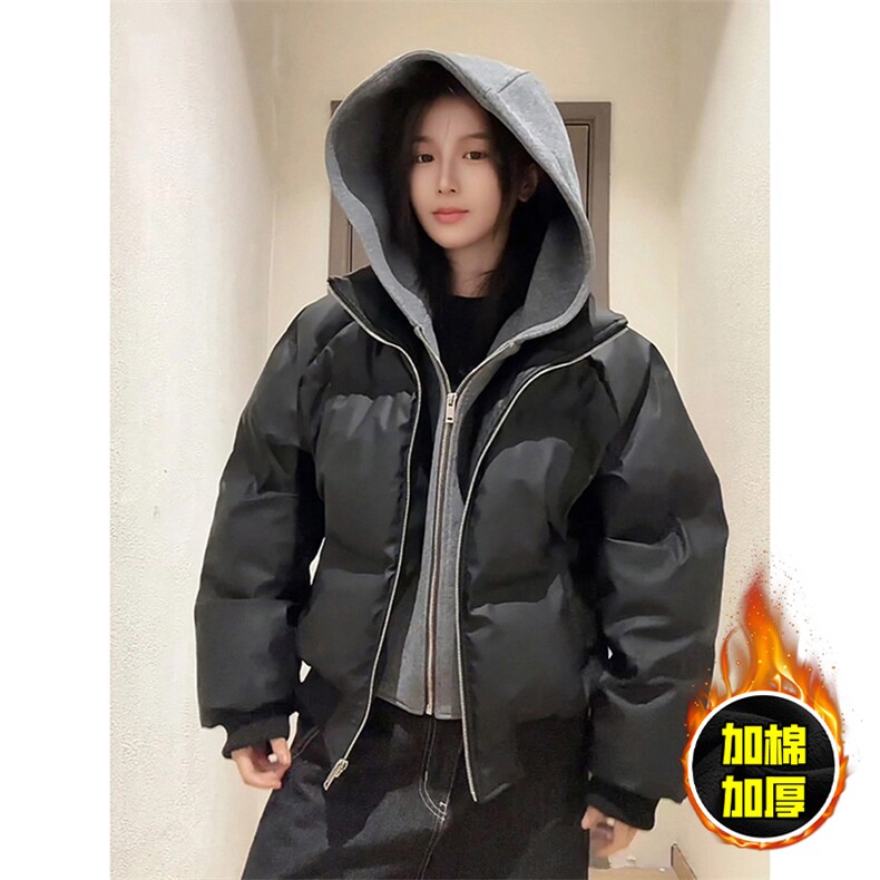 现货高品质重磅工艺美式高街假两件PU皮棉衣男女加厚棉服外套,男装棉衣,电商A443