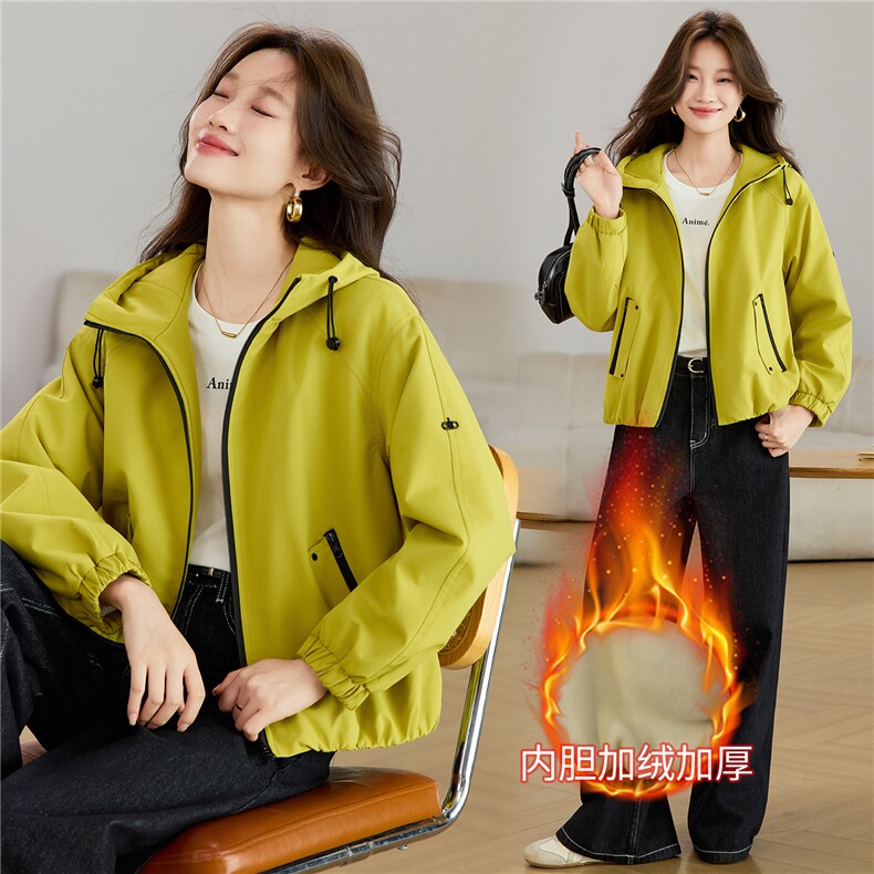 现货2025新款加绒连帽女士休闲时尚连帽派克服,女装派克服,木子恋