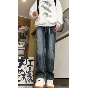 现货~牛仔裤男美式复古裤子宽松直筒阔腿长裤BK420-P50