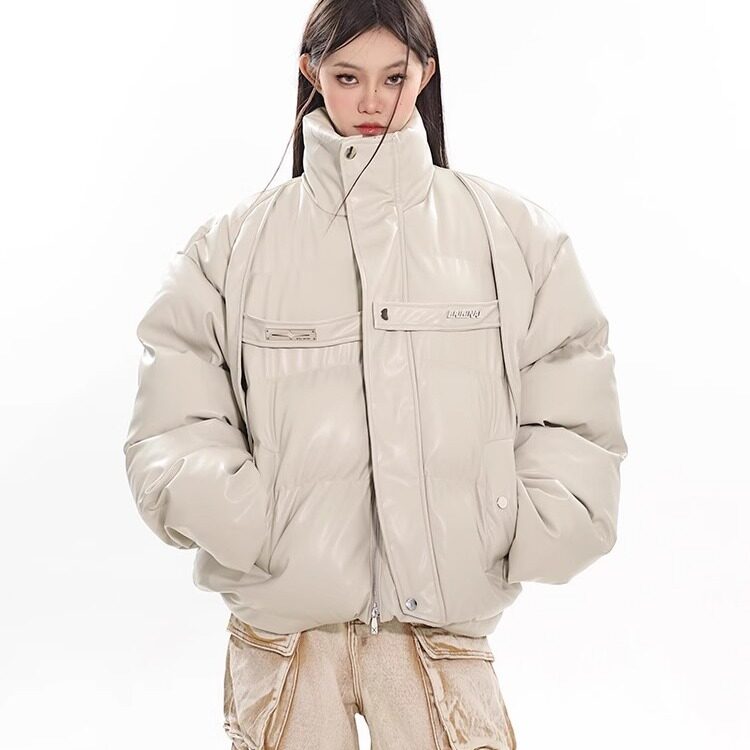 美式短款PU皮立领棉服外套男冬季加厚面包服棉衣,男装棉衣,星座716-2