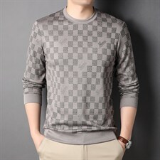 卫衣男圆领2023秋季印花中年套头内搭格子男士长袖t恤时尚上衣，男装卫衣，电商B212（原钱塘6029）