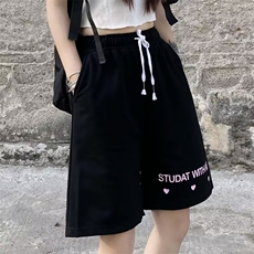 夏季新款韩版高街卫裤黑色运动短裤女学生宽松阔腿休闲五分裤薄款，男装牛仔裤，星座506A