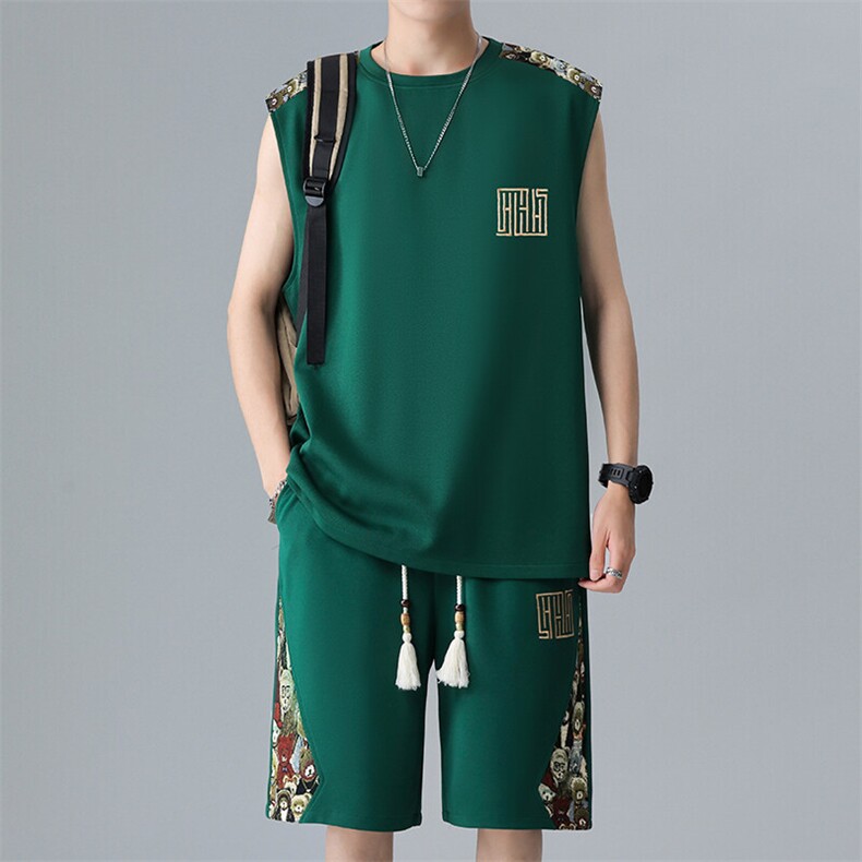 短裤休闲运动套装男青年男士拼接背心两件套刺绣A266-TZ2258-P46,男装牛仔裤,电商A266