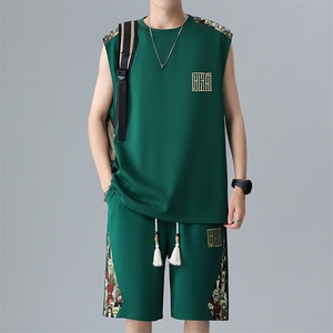 短裤休闲运动套装男青年男士拼接背心两件套刺绣A266-TZ2258-P46图片