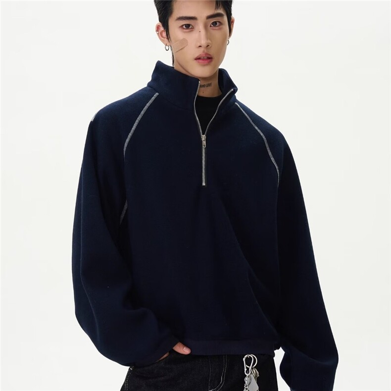 Z15-P49美式复古半拉链力领卫衣男宽松情侣休闲运动上衣外套,男装T恤,电商B323A