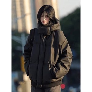 现货5W件冬季三防重磅boxy短款羽绒连帽PU皮棉衣外套防风加厚棉服图片
