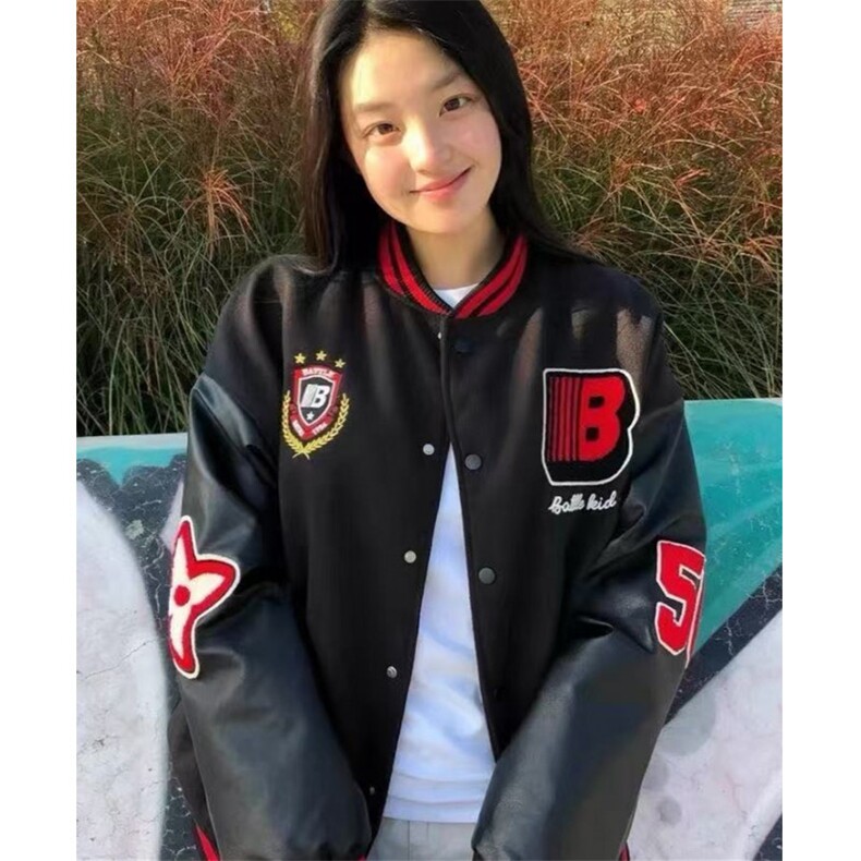 印花春秋徽章拼接皮袖男女情侣撞色棒球服外套潮宽松夹克J835,男装夹克,星座1116A（原606A-3）