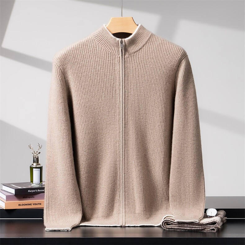 2025秋冬百搭时尚简约男款拉链开衫针织衫，男装羊绒套衫，致织羊绒