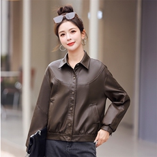 2025年春秋季PU皮时尚休闲宽松短外套，女装皮衣，魅家