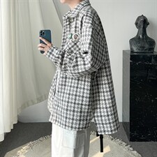 2023春秋港风男士宽松大码千鸟格呢料夹克外套男 A071-C25-P68图片