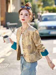 新中式国风提花外套女2025春季新款小个子高级感修身短款唐装上衣图片