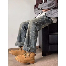 现货!港风新款2025潮流百搭直筒宽松大码牛仔裤松紧腰NZ6217-P35，男装牛仔裤，星座1103-2