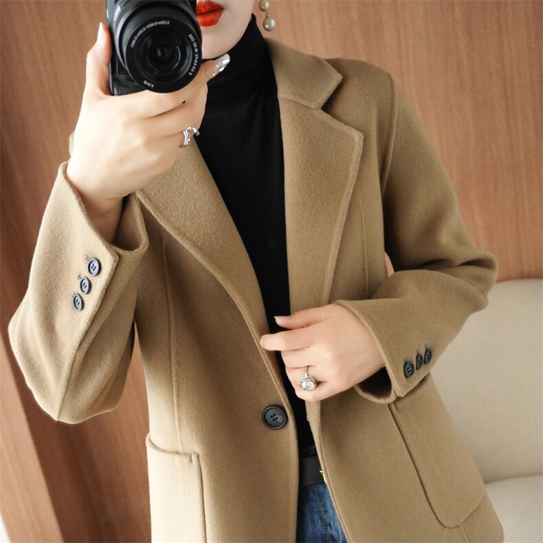 短款翻领双面羊毛大衣女2024秋冬新款双面呢大衣，女装双面呢大衣，众策羊绒