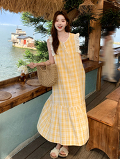 新款，黄白格连衣裙B276-5848-P135-K198，女装连衣裙，浙宝276（原081）