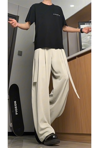 垂感阔腿弯刀西裤男夏季美式复古飘带冰丝裤子-A2065TP45控68图片