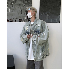 欧美高街hiphop外套男小众设计感破洞宽松牛仔夹克潮JK8633-p65，男装工装外套，星座813-2