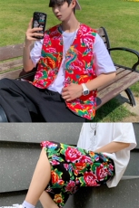TZ02东北大花民族风风马甲短裤套装大码抖音网红同款汉服男女，男装休闲套装，星座115A(原星座507）