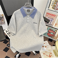 学院风格纹POLO衫短袖学院风翻领拼接情侣半袖YA199P38，男装Polo衫，星座1013-1