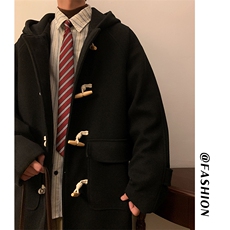 潮流牛角扣羊羔绒毛呢连帽大衣男加厚保暖大码外套J557-P125控158，男装毛呢大衣，电商A001