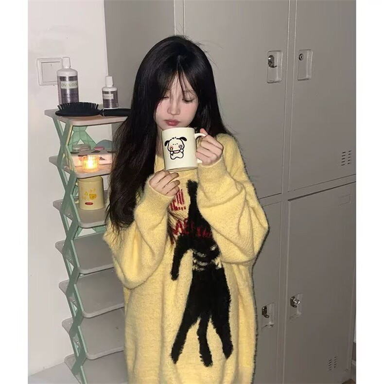 美式街头镂空针织毛衣女夏季猫咪提花宽松水貂绒小众设计感上衣,男装针织衫/毛衣,星座506A