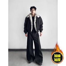 现货高品质美式高街重磅狼王座山雕毛毛领棉衣男女加厚棉服冬外套，男装棉衣，电商A486