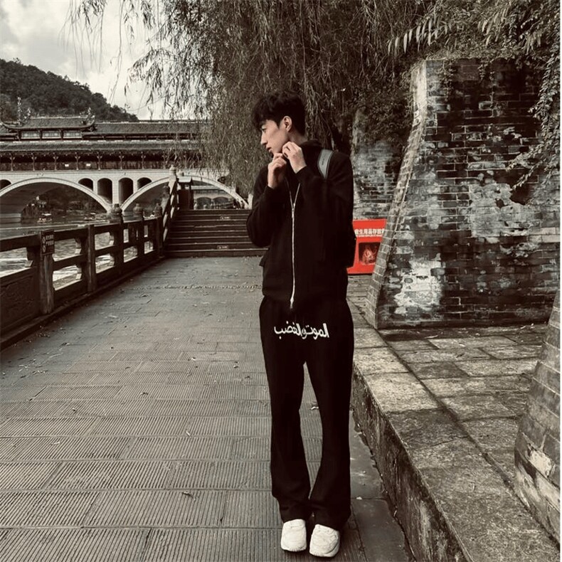 美式高街潮牌男女运动休闲裤直筒宽松慵懒显瘦印花休闲卫裤子,男装休闲裤,电商A486