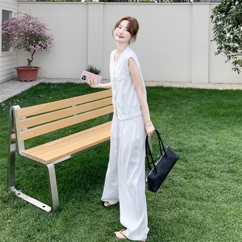 套装夏季新款女装时尚气质无袖马甲阔腿裤两件套,女装套装/套裙,诺蝶