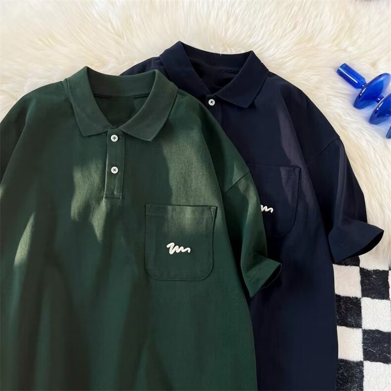 美式日系polo衫男款短袖百搭潮流宽松翻领纯棉t恤W598P38,男装Polo衫,星座1116-2