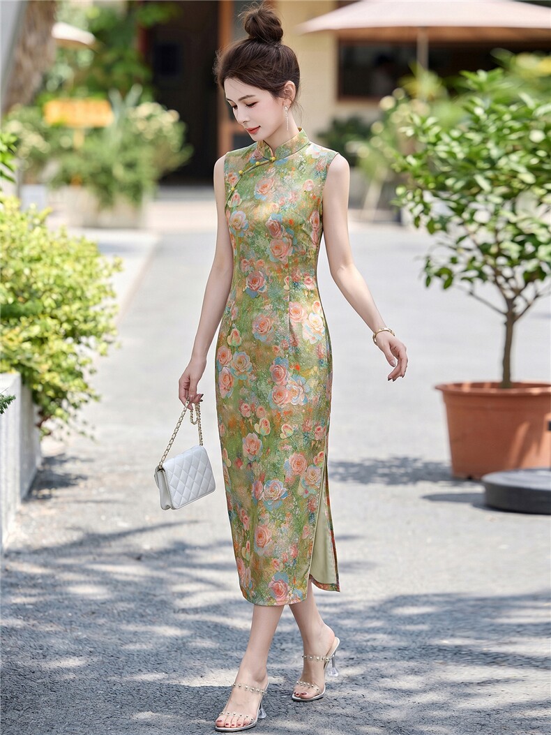 2026夏装新款简约时尚休闲新中式复古盘扣修身连衣裙,女装连衣裙,美沁