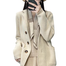 西装领羊毛开衫女重磅加厚宽松慵懒风针织外套毛衣秋冬新款羊绒衫，女装针织衫/毛衣，萱芳婷羊绒