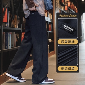 男士加厚休闲裤秋冬季宽松直筒高端潮牌时尚运动长裤子Z9860-P45,西装高腰束脚裤搭配什么鞋图片
