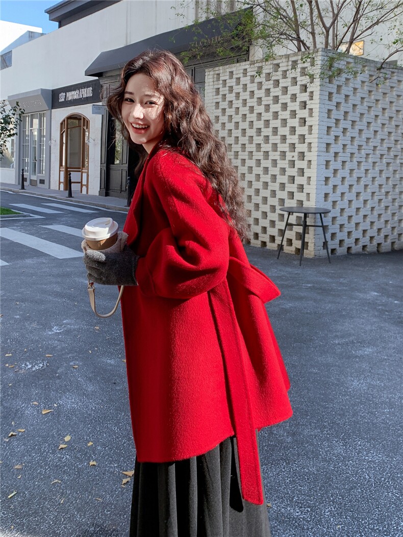 现货主推年货新款中GUO红双面羊毛呢过年款大衣p285-k388,女装双面呢大衣,SL