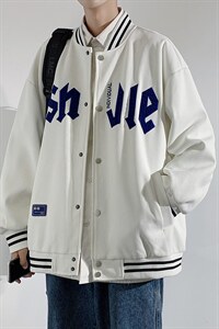 秋季潮牌棒球服男女潮流港风学院风华夫格夹克外套模特J202-P75图片
