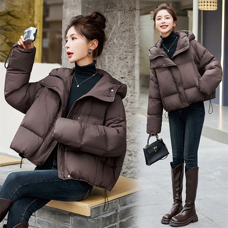 羽绒服女短款2024新款小个子冬季保暖加厚连帽面包服外套图片