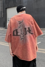 B239-1090-P38闪电字母印花复古水洗做旧重磅落肩袖短袖T恤，男装T恤，星座514-2(原B239)