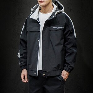 2021秋季新大码日系男印花撞色拼接连帽潮宽松夹克外套J6005-P85图片