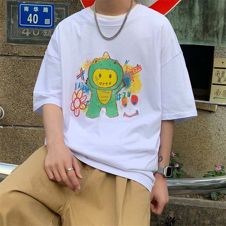 夏季卡通短袖t恤男韩版潮流宽松半袖体恤潮牌衣服打底衫,男装T恤,电商A409-1