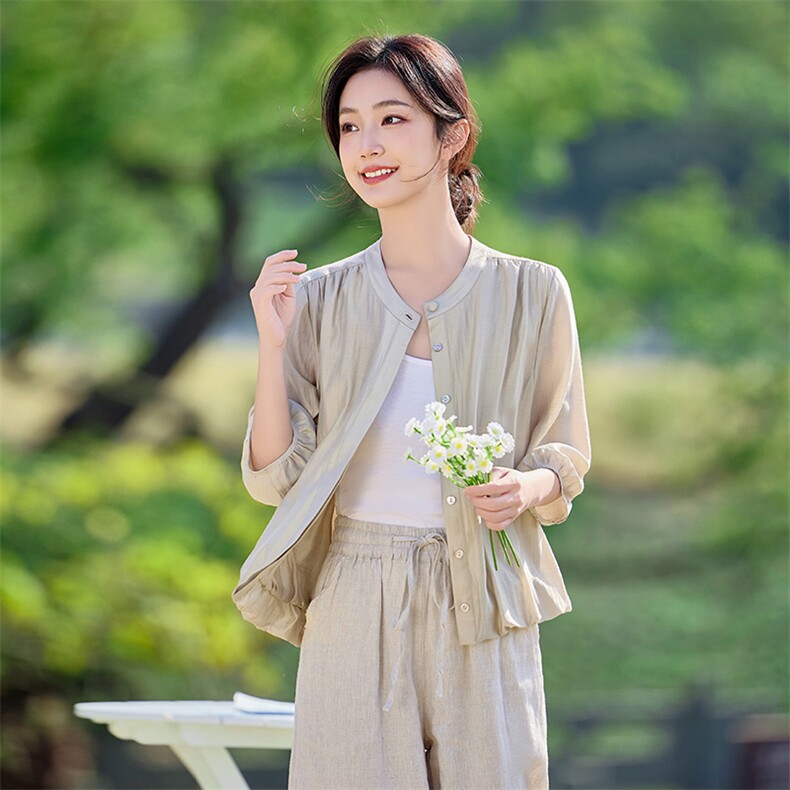 2026年夏季文艺风女宽松亲肤透气常规长袖外套,女装衬衫,江南依恋