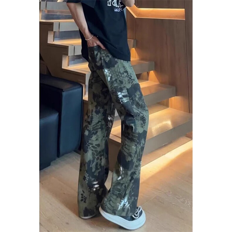 迷彩蛇纹牛仔裤男女帅气炸街裤子高腰修身显瘦微喇裤K569,男装牛仔裤,星座1116A（原606A-3）
