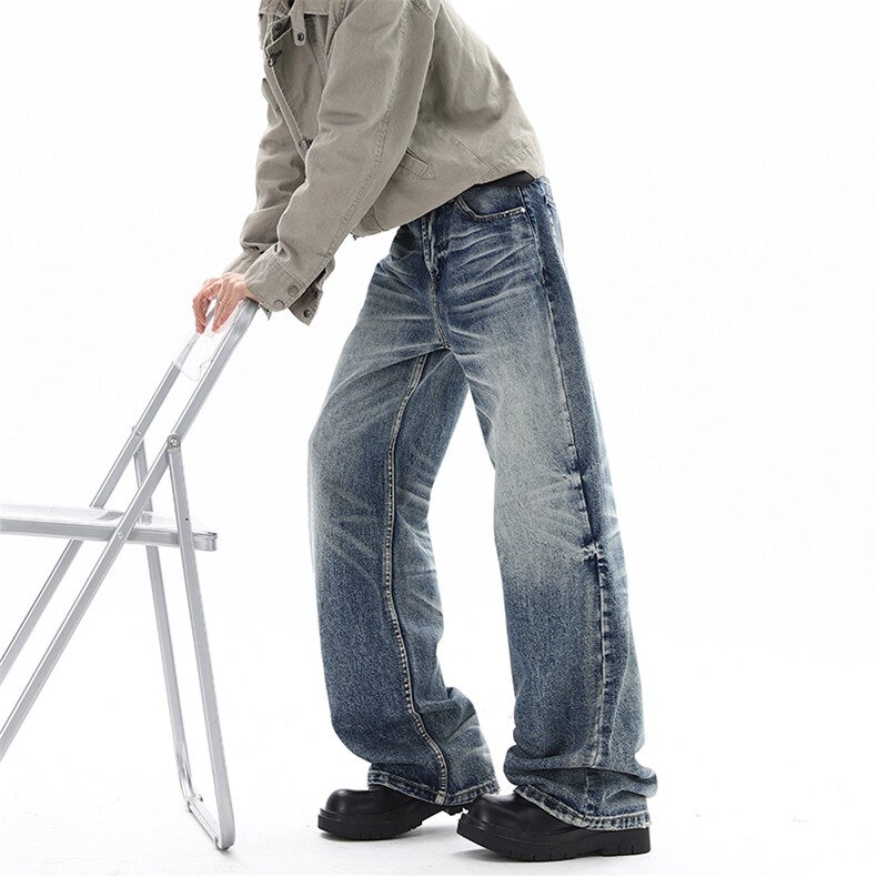01深海蓝宽松直筒牛仔裤猫须蜂窝通勤长裤男XZ211-1-K2609-P55，男装牛仔裤，星座211-1