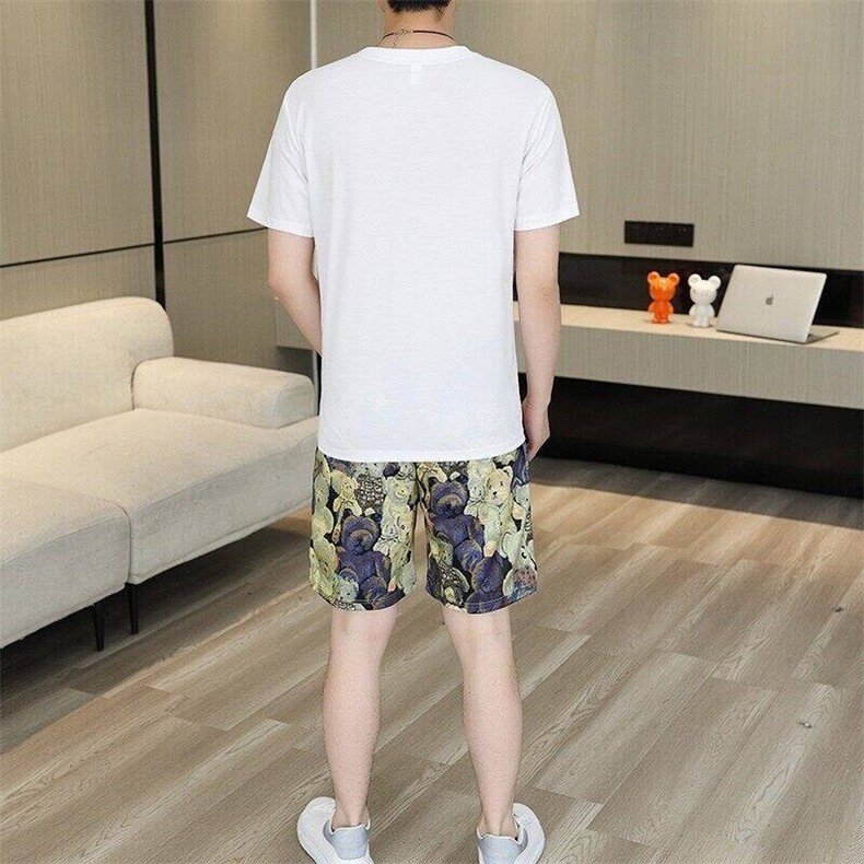 24346-P65夏季休闲T恤短裤男两件套欧货潮牌修身圆领短袖T恤套装,男装休闲套装,电商D310B-1