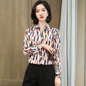 真丝衬衫女重磅桑蚕丝上衣2024春装设计感气质时尚印花色A3509图片