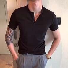 日系潮流百搭休闲纽扣短袖T恤韩版修身舒适简约半袖打底亨利衫男，男装T恤，星座506A
