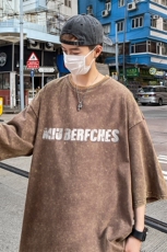 B239-1132-P38美式字母印花复古水洗做旧落肩袖短袖T恤上衣，男装T恤，星座514-2(原B239)