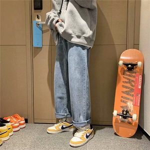 港风复古牛仔裤男宽松潮牌ins学生休闲韩版潮流直筒长裤mk70-p40