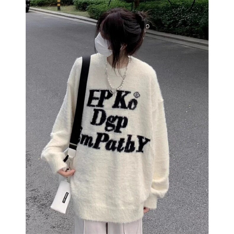 马海毛字母圆领毛衣男女慵懒风潮情侣装针织衫外套MY9167,男装针织衫/毛衣,星座1116A（原606A-3）