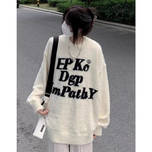 马海毛字母圆领毛衣男女慵懒风潮情侣装针织衫外套 MY9167图片
